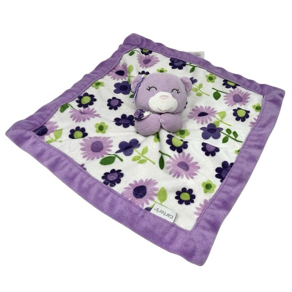 Carters Purple Bear Floral Security Blanket Baby Lovey 13x13 Inches Blankie - Picture 15 of 15